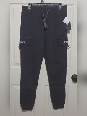 dark gray reserved supply cargo joggers with adjustable waistband